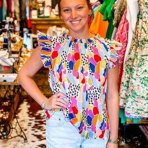 THML Multicolor Ruffle Sleeve Blouse